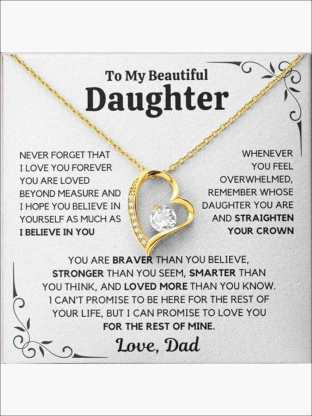 To My Daughter Necklace, Gold Plated Stainless Steel, Pendant Jewelry Gift